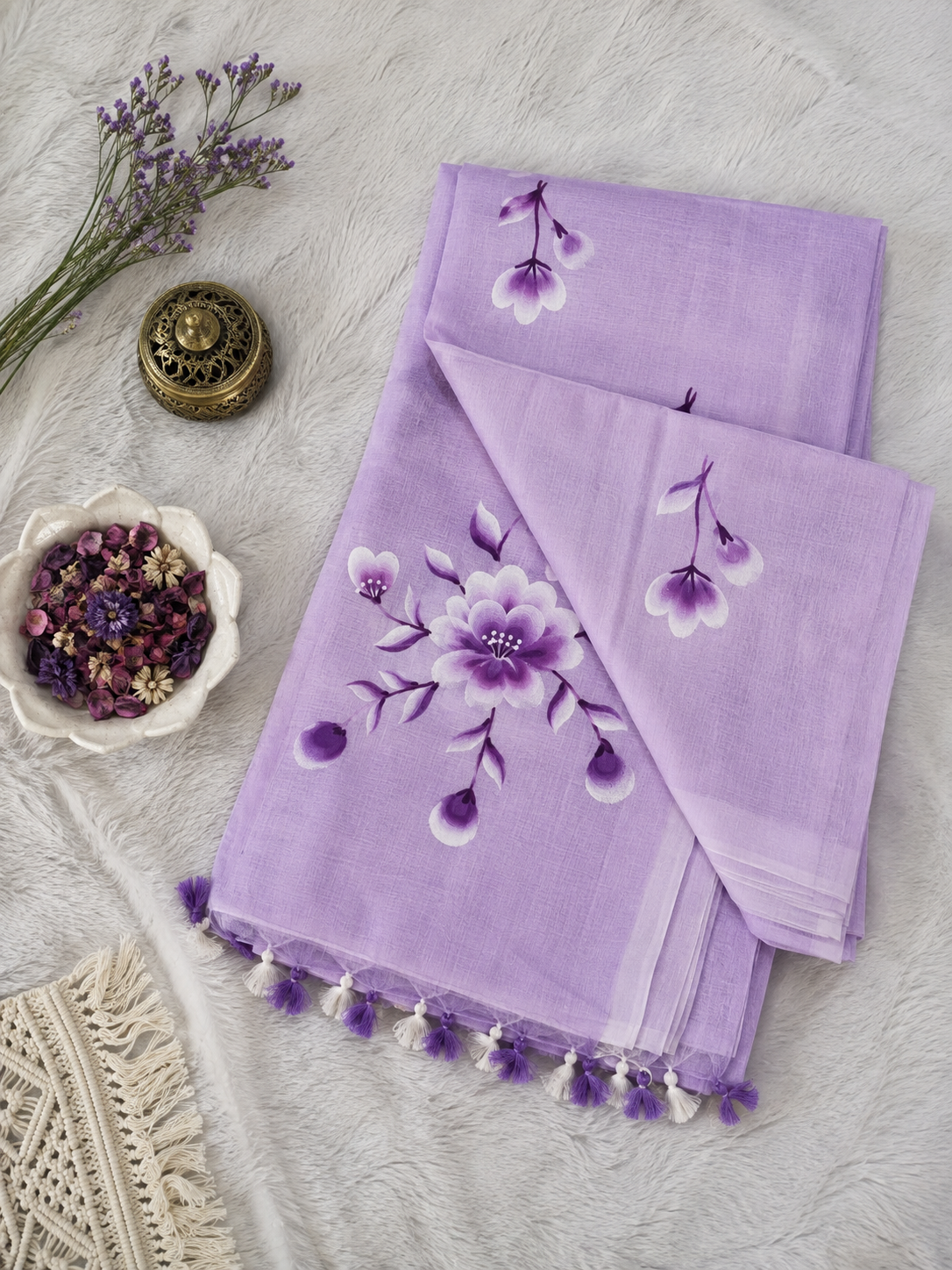 Premium Hand Painted Mul Mul Saree